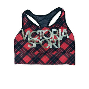 Victoria Sport Plaid Red Black Sports Bra Razorback Athletic Size Small